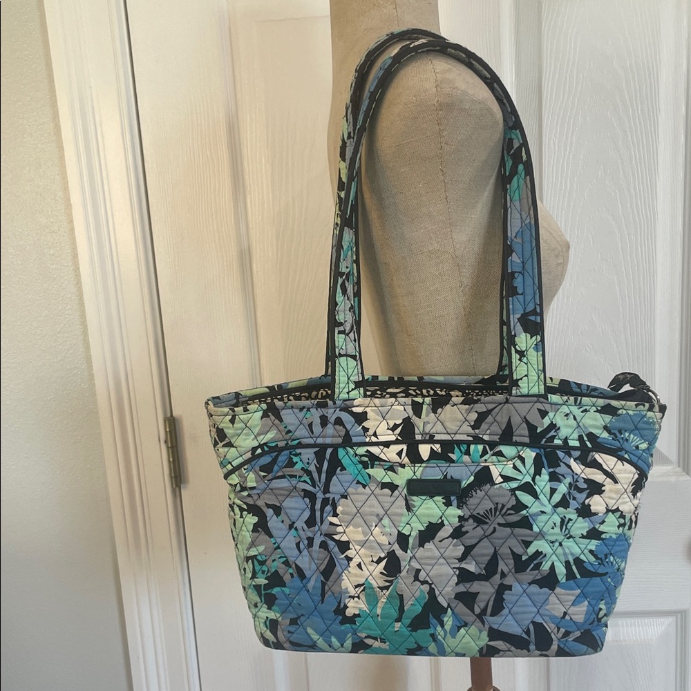 Vibrant Blue and Green Patterned Tote Bag